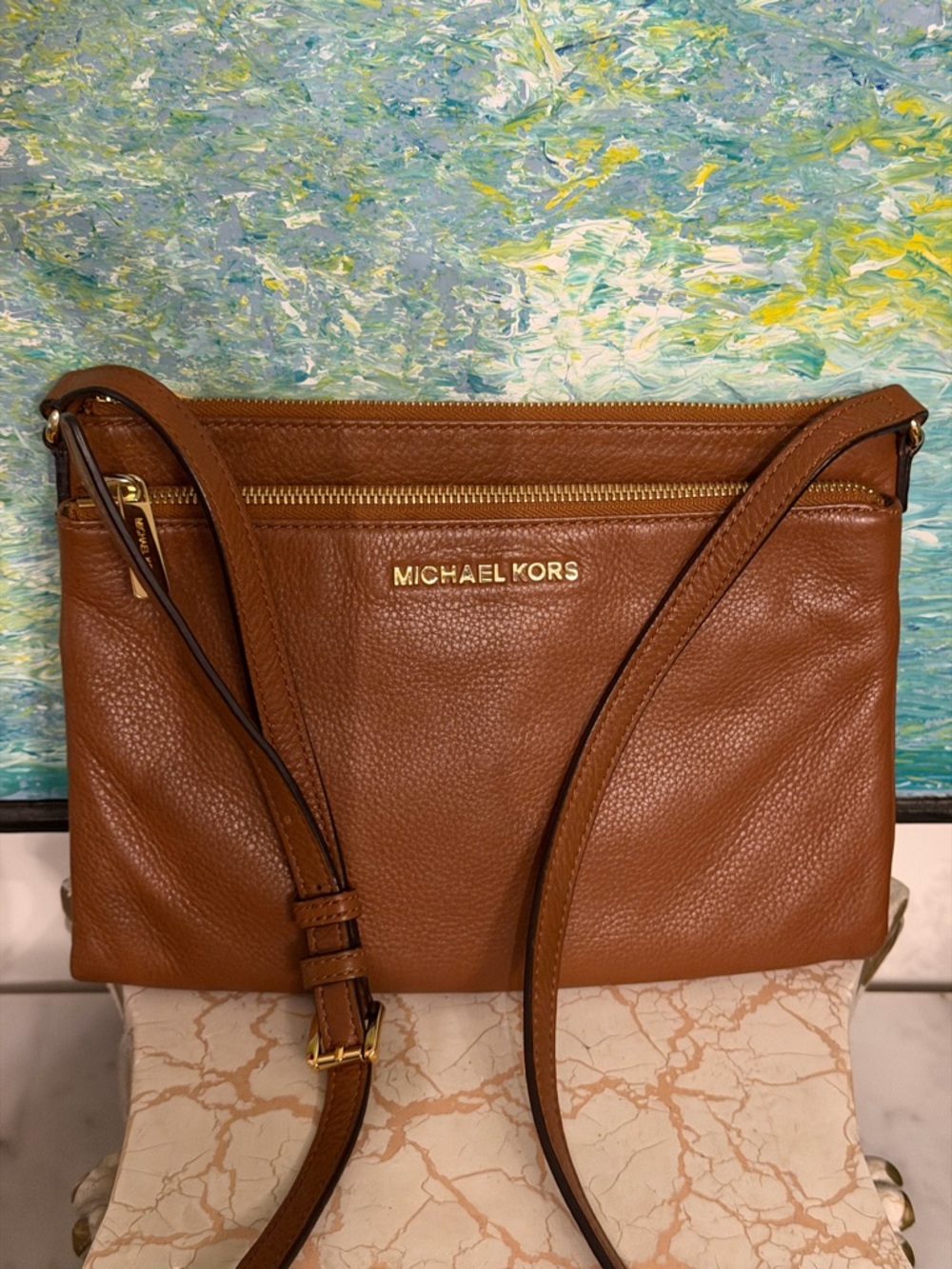 Michael Kors Cognac Leather Crossbody Bag with Gold Hardware
